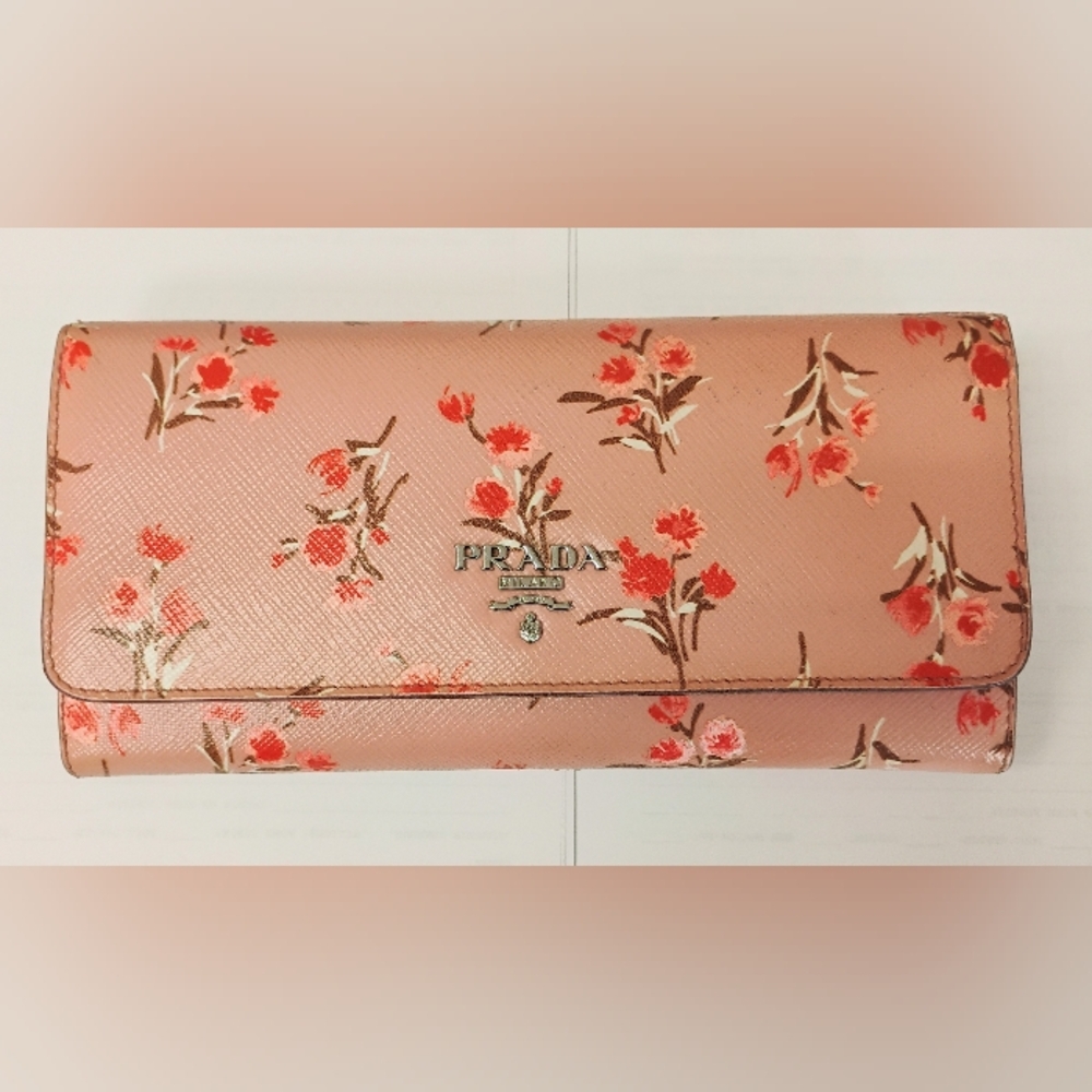 2FER Prada Long Wallet & Card Holder - Pink Floral